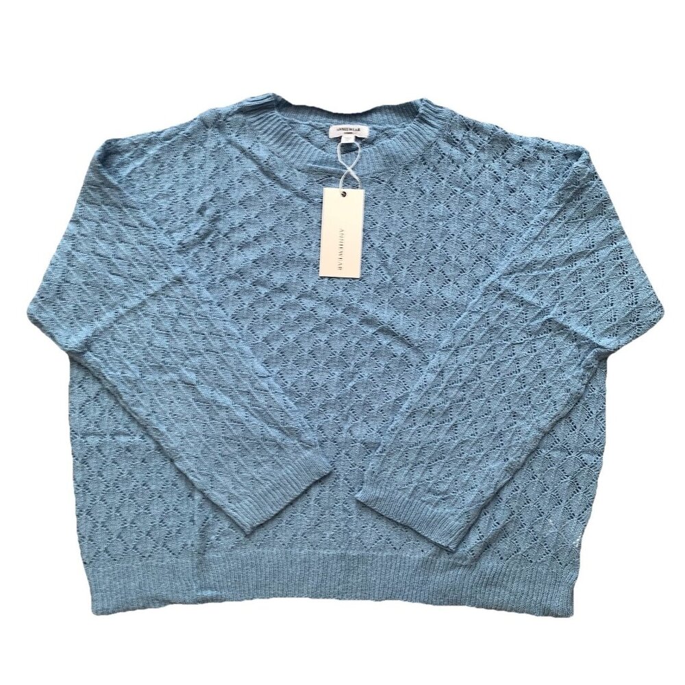 ANNIEWEAR Women's XL Ocean Blue Diamond Knit Sweater NWT Sheer Lightweight